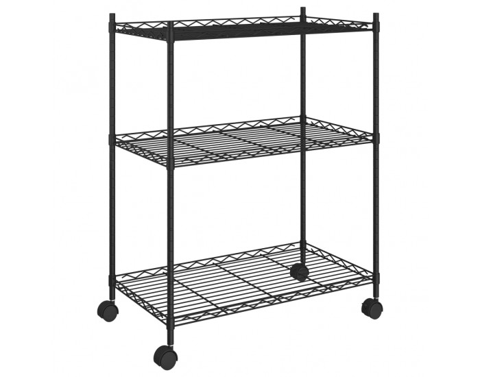 Sonata 3-етажен стелаж за съхранение с колела 60x35x81 см черен 150 кг