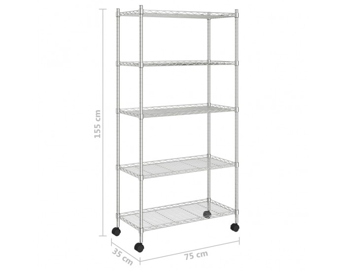 Sonata 5-етажен стелаж за съхранение с колела 75x35x155 см хром 250 кг