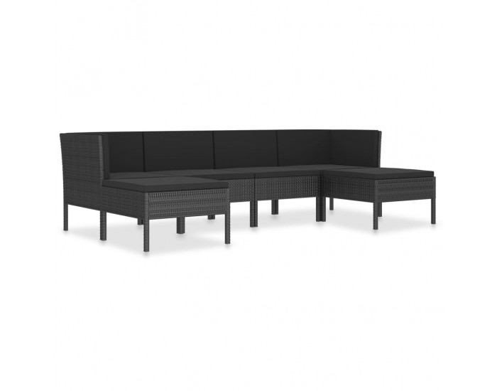 Sonata Set mobilier de grădină cu perne, 6 piese, negru, poliratan