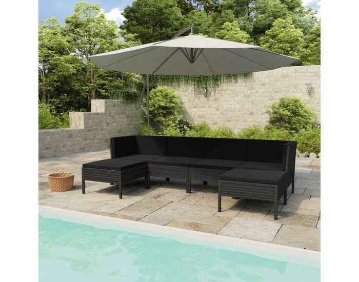 Sonata Set mobilier de grădină cu perne, 6 piese, negru, poliratan