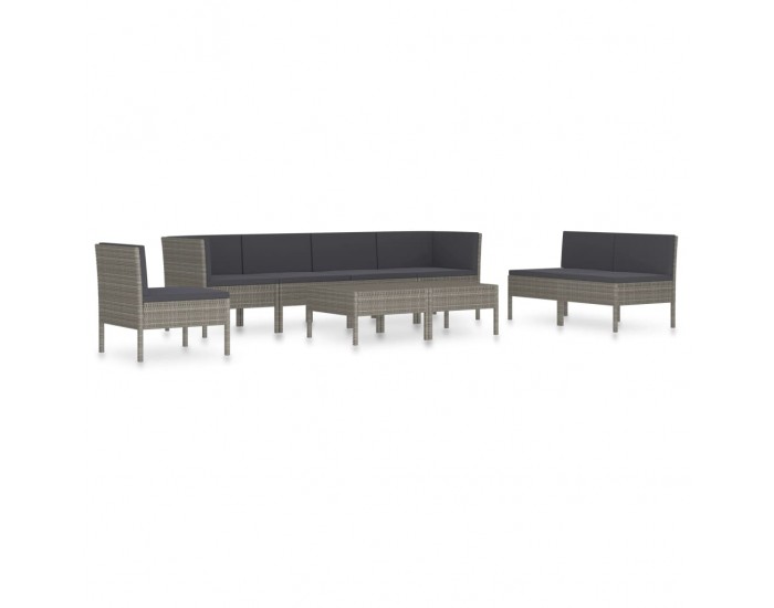Sonata Set mobilier de grădină cu perne, 9 piese, gri, poliratan