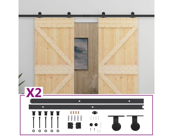 Sonata Плъзгаща врата с монтажни части, 80x210 см, борово дърво масив
