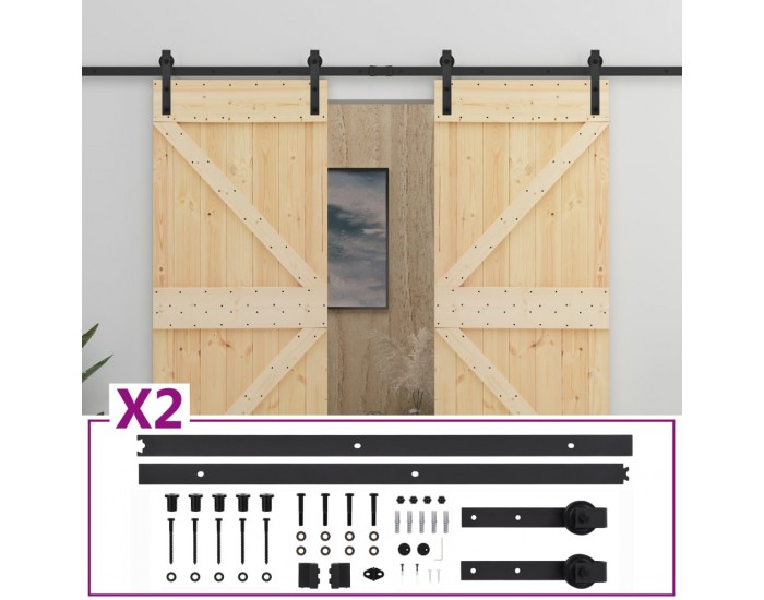 Sonata Плъзгаща врата с монтажни части, 80x210 см, борово дърво масив