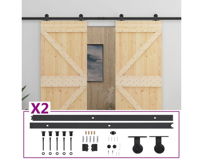 Sonata Плъзгаща врата с монтажни части, 90x210 см, борово дърво масив