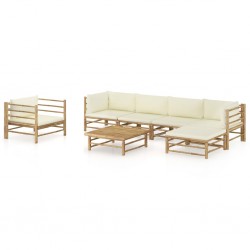 Sonata Градински лаундж комплект кремави възглавници 7 части бамбук - Seturi pentru exterior