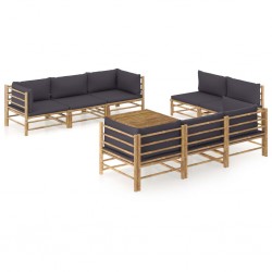 Sonata Set mobilier de grădină cu perne gri închis, 9 piese, bambus