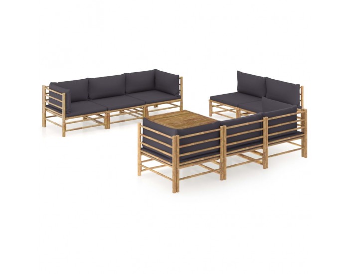 Sonata Set mobilier de grădină cu perne gri închis, 9 piese, bambus