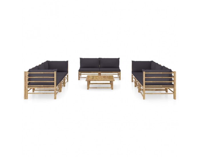 Sonata Set mobilier de grădină cu perne gri închis, 9 piese, bambus