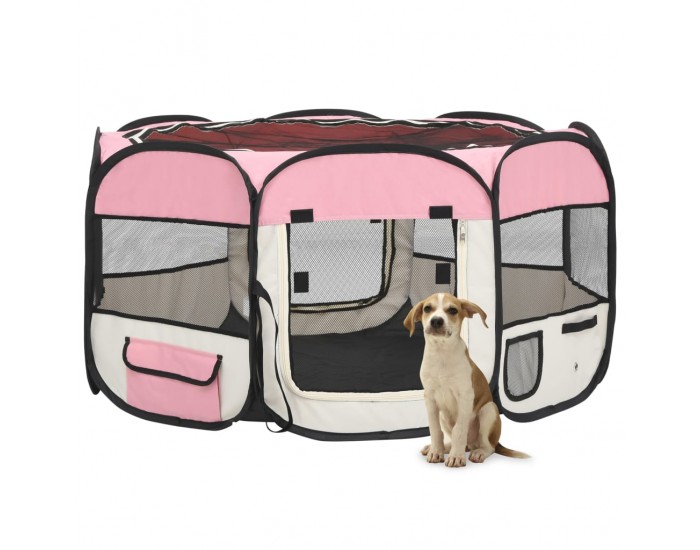 Sonata Сгъваема кучешка кошара с чанта за носене розова 125x125x61 см