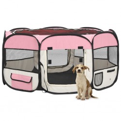 Sonata Сгъваема кучешка кошара с чанта за носене розова 145x145x61 см - Animale de companie