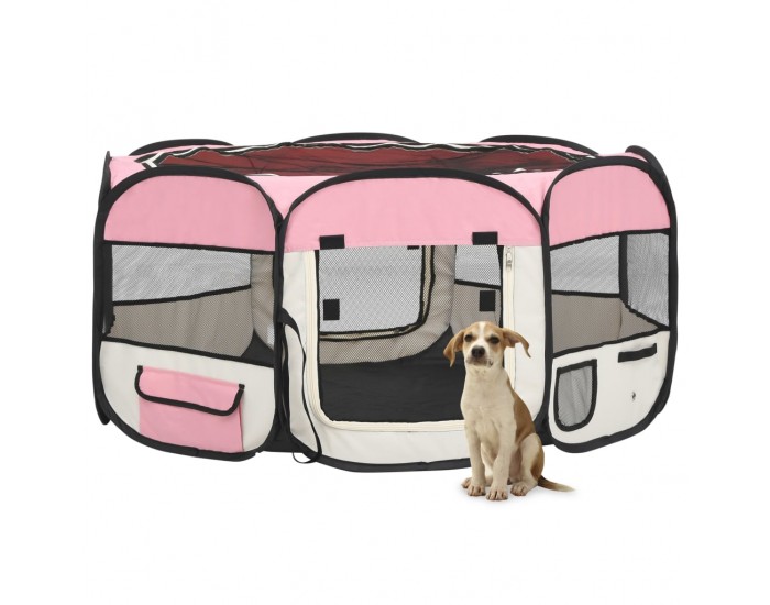 Sonata Сгъваема кучешка кошара с чанта за носене розова 145x145x61 см