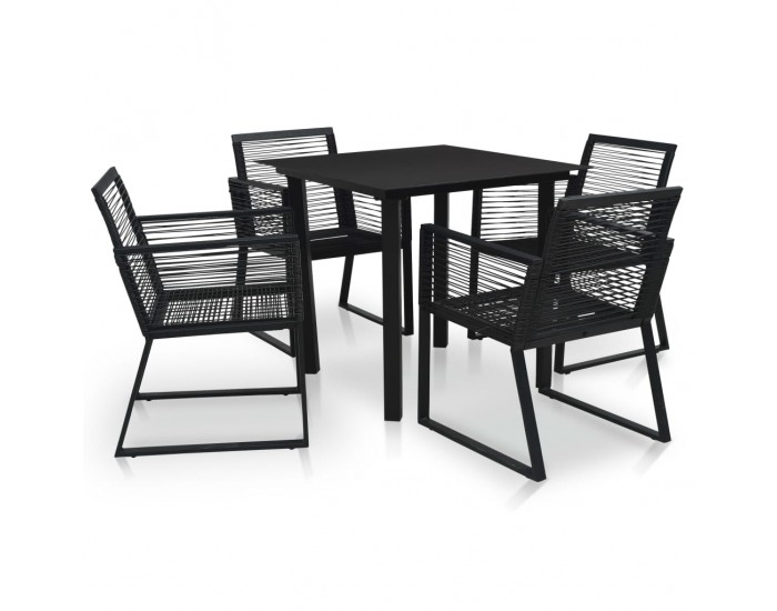 Sonata Градински трапезен комплект, 5 части, PVC ратан, черен