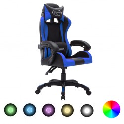 Sonata Геймърски стол RGB LED осветление синьо/черно изкуствена кожа - Scaune speciale