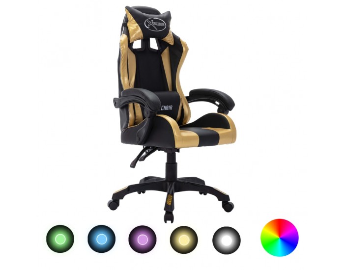 Sonata Геймърски стол RGB LED златисто/черно изкуствена кожа