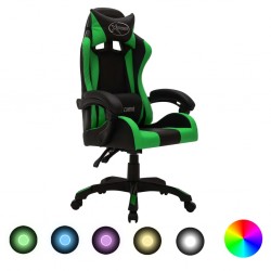 Sonata Геймърски стол RGB LED осветление зелено/черно изкуствена кожа - Scaune speciale
