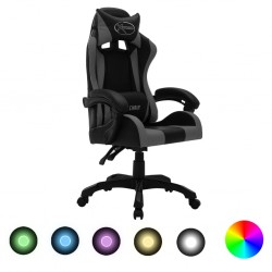 Sonata Геймърски стол RGB LED осветление сиво/черно изкуствена кожа - Scaune speciale