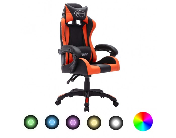 Sonata Геймърски стол RGB LED оранжево/черно изкуствена кожа