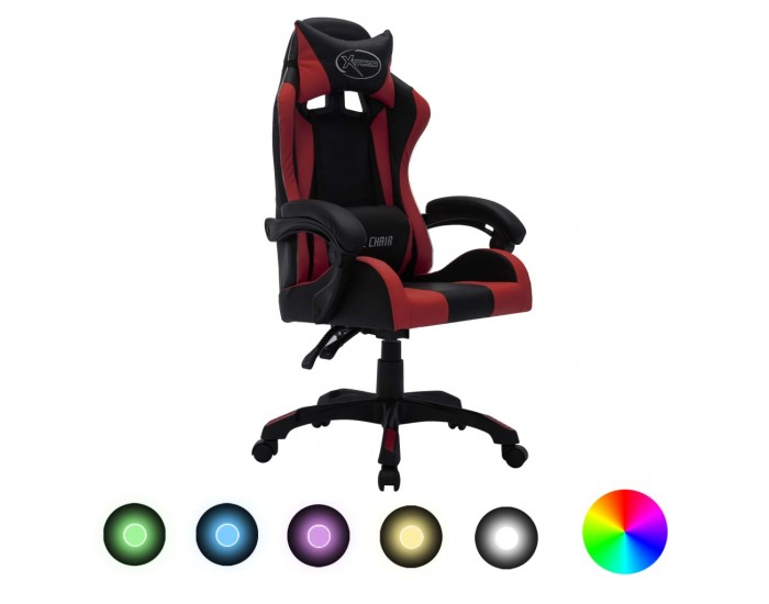 Sonata Геймърски стол RGB LED виненочервено/черно изкуствена кожа