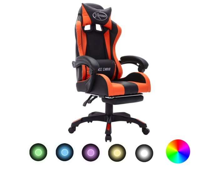 Sonata Геймърски стол RGB LED оранжево/черно изкуствена кожа