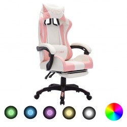 Sonata Геймърски стол RGB LED осветление розово/бяло изкуствена кожа - Scaune speciale
