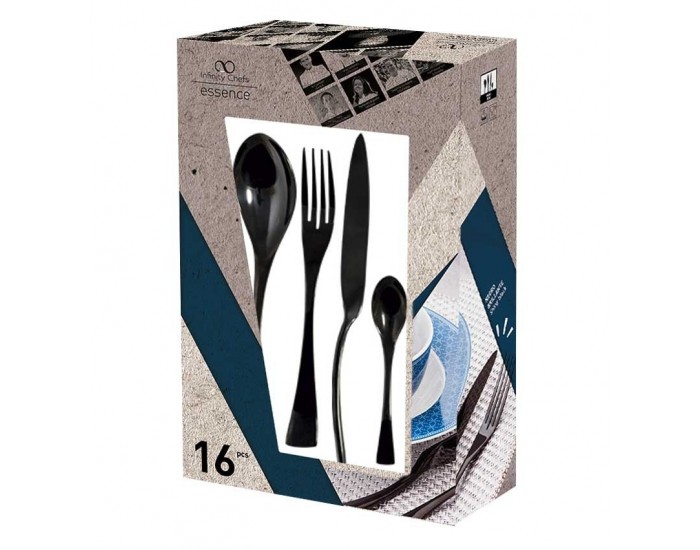Комплект прибори за хранене от черна полирана стомана - 16 части - Infinity Chefs Essence