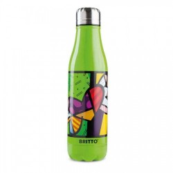 Метална термобутилка зелена с рисунка сърце - Romero Britto, 500 мл - Ustensile de bucătărie