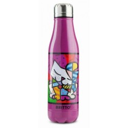 Метална термобутилка лилава с рисунка котка - Romero Britto, 500 мл - Ustensile de bucătărie