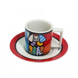 Комплект чаша и чинийка за кафе с рисунка куче - Romero Britto, 90 мл - Ustensile de bucătărie