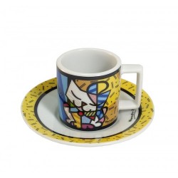 Комплект чаша и чинийка за кафе с рисунка котка -  Romero Britto, 90 мл - Ustensile de bucătărie