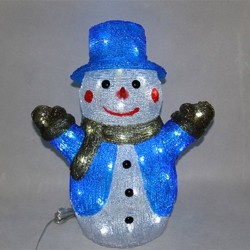 Снежен човек, син, акрилна фигура - 50 бели LED лампички - Decorațiuni