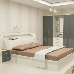 Спален комплект за матрак 164/190, Lazur-dst, бял дъб и антрацид - Seturi de dormitor