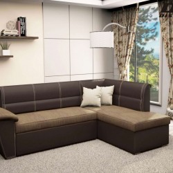 Ъглов диван Sonata-dst, венге кожа и кафяво - Mobilier tapițat