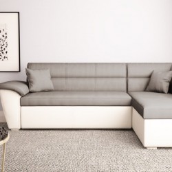 Ъглов диван Sonata-dst, сиво с бяла кожа - Mobilier tapițat