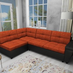 Ъглов диван Doris-dst, черна кожа и оранжево - Mobilier tapițat