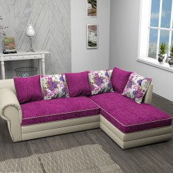 Ъглов диван Rio-dst, бежова кожа и лилаво - Mobilier tapițat