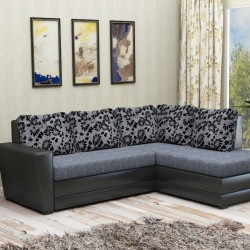 Ъглов диван Boston-dst, черна кожа и сиво - Mobilier tapițat