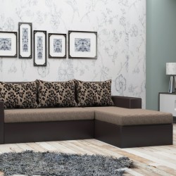 Ъглов диван Denver-dst, венге кожа и светло кафяво - Mobilier tapițat