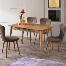 Комплект Маса Venus 1101 с 4 Столa Loren 2101, разтегателна трапезна маса - Selvi