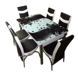 Комплект трапезна разтегателна маса с 6 стола BM-1638 Black Flower - Zenith