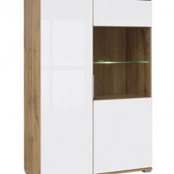 Витрина Zele REG1W1D/90-E20, дъб вотан/бял лак - Corpuri, vitrine, biblioteci modulare