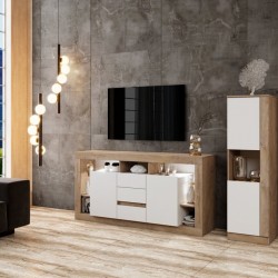 Секция Мебели Богдан Clasic lux 911-923, Бяло гладко с Дъб суров К105 - Biblioteci