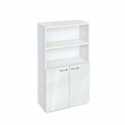 Етажерка BM-Ava 4 с вратички, бял гланц с бяло гладко - Corpuri, vitrine, biblioteci modulare