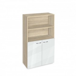 Етажерка BM-Ava 4 с вратички, бял гланц със сонома - Corpuri, vitrine, biblioteci modulare