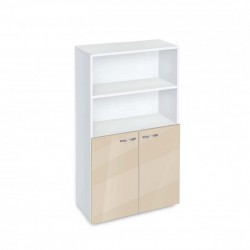 Етажерка BM-Ava 4 с вратички, крем гланц с бяло гладко - Corpuri, vitrine, biblioteci modulare