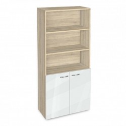Етажерка BM-Ava-5 с две вратички, бял гланц със сонома - Corpuri, vitrine, biblioteci modulare