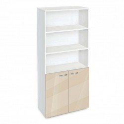 Етажерка BM-Ava-5 с две вратички, крем гланц с бяло гладко - Corpuri, vitrine, biblioteci modulare
