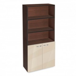 Етажерка BM-Ava-5 с две вратички, крем гланц с венге - Corpuri, vitrine, biblioteci modulare
