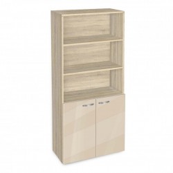 Етажерка BM-Ava-5 с две вратички, крем гланц със сонома - Corpuri, vitrine, biblioteci modulare