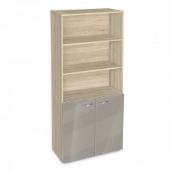 Етажерка BM-Ava-5 с две вратички, сив гланц със сонома - Corpuri, vitrine, biblioteci modulare
