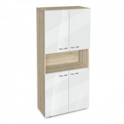Етажерка BM-Ava-5 с четири вратички, бял гланц със сонома - Living